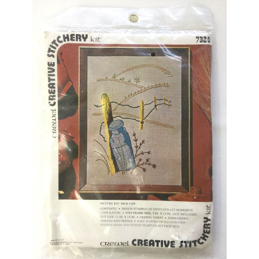 Crewel Creative Stitchery Needlecraft Kit # 732B‎ Milk Can 11" x 14" Vintage